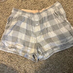 Aerie Gray and Cream Plaid Women's Pajama Shorts